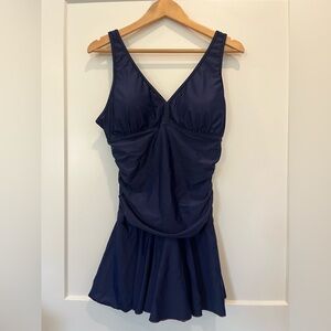 Cocopear navy one piece bathing suit modest dress with built in bra sz L